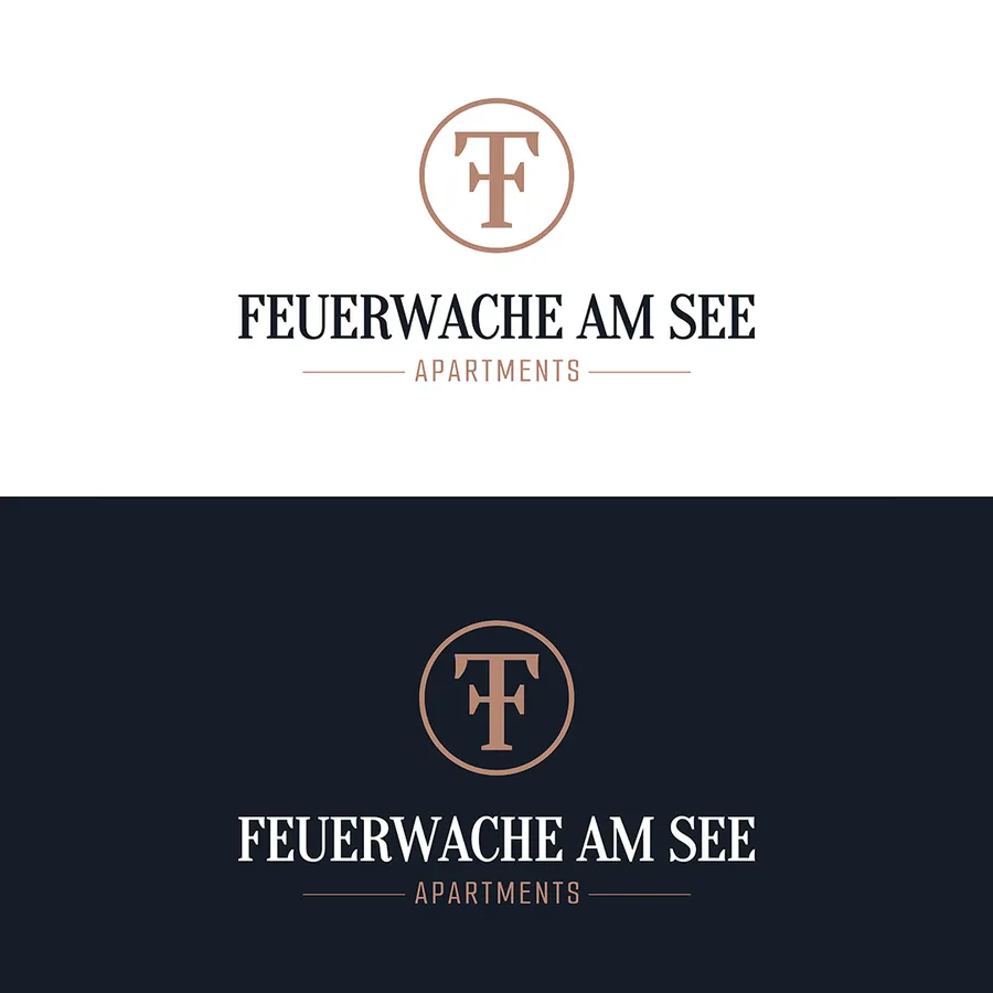 Logo der Feuerwache am See Apartments auf hellem und dunklem Grund