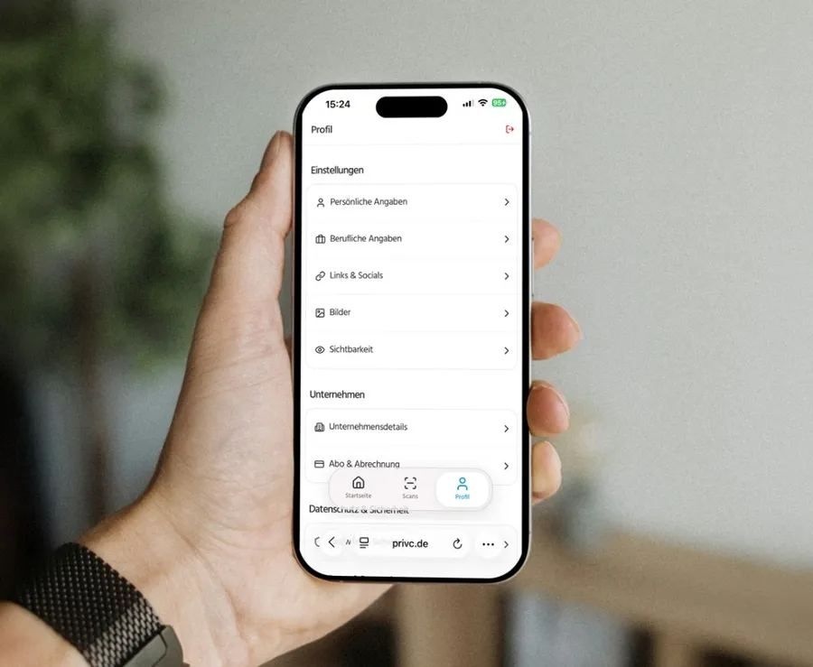 priVC Profil-Einstellungen auf dem Smartphone