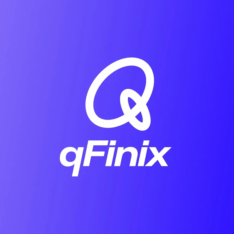 qFinix Logo in Weiß auf dem Markenverlauf